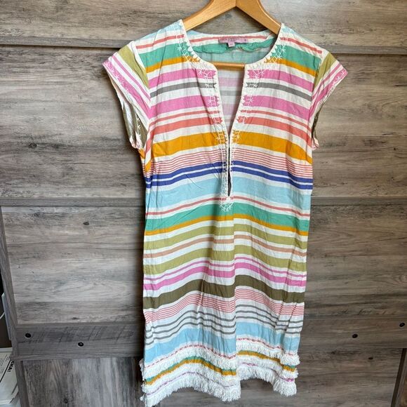 Calypso St. Barth Multicolor Horizontal Stripe Dress Embroidered Detailed Edges - Picture 3 of 12